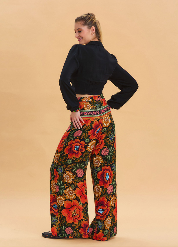 High Waist Loose Cut Black Palazzo Trousers 4538